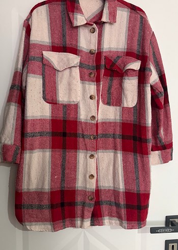 Düğmeli Kırmızı oduncu Ekose Kadın Gömlek - Görsel 2