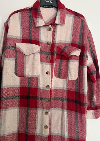 Düğmeli Kırmızı oduncu Ekose Kadın Gömlek - Görsel 3