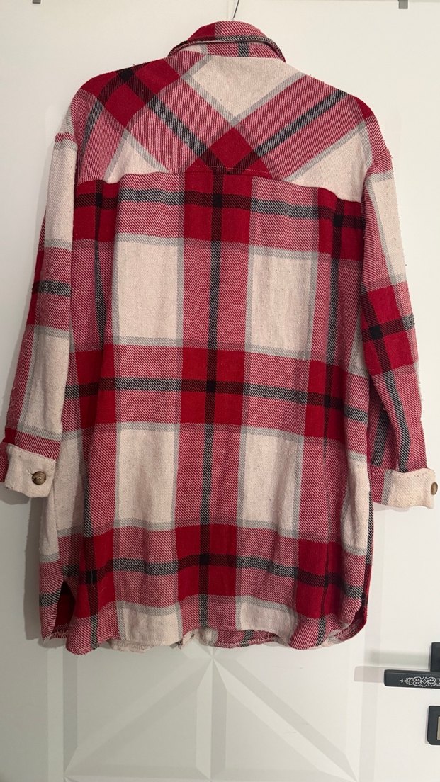Düğmeli Kırmızı oduncu Ekose Kadın Gömlek - Görsel 5