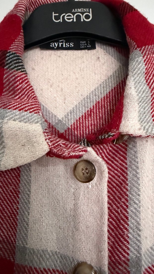 Düğmeli Kırmızı oduncu Ekose Kadın Gömlek - Görsel 4
