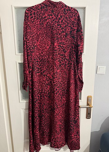 Bordo Uzun Kollu Düğmeli Uzun Elbise - Görsel 5