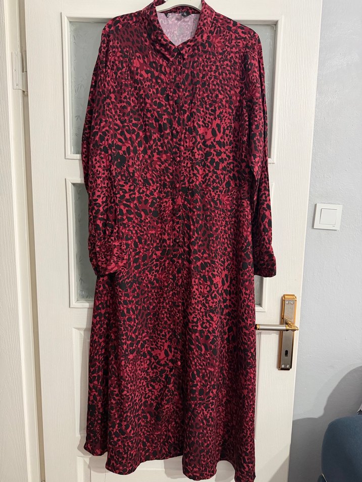 Bordo Uzun Kollu Düğmeli Uzun Elbise - Görsel 2