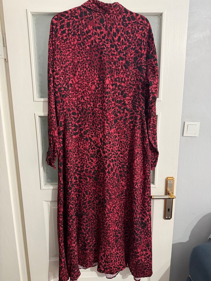 Bordo Uzun Kollu Düğmeli Uzun Elbise - Görsel 5