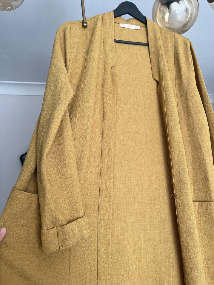 Bej Uzun Keten Kadın Kaban - Görsel 2