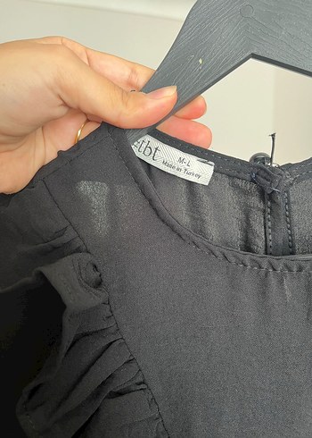 Uzun Siyah Keten Elbise, Fırfırlı, Salaş Kesim - Görsel 2