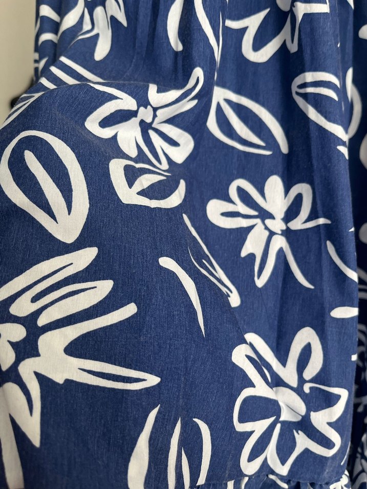 Bohem Uzun Kol Pliseli Mavi Elbise - Görsel 3