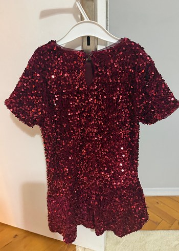 Kız Çocuk Bordo Parlak Payetli Elbise - Görsel 3