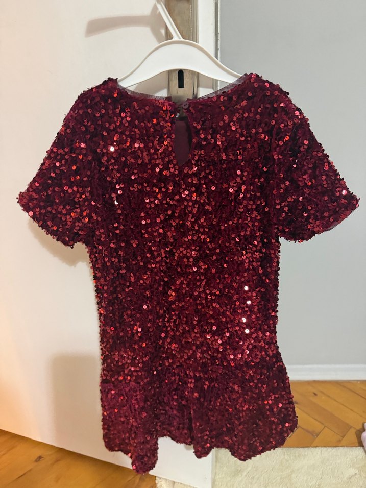 Kız Çocuk Bordo Parlak Payetli Elbise - Görsel 3