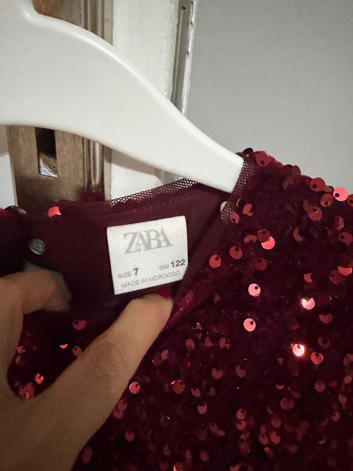 Kız Çocuk Bordo Parlak Payetli Elbise - Görsel 2