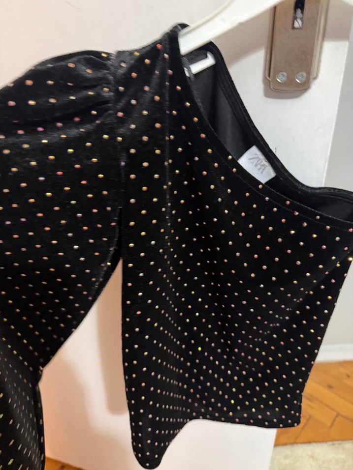 Siyah Payetli tek omuz Mini Bluz - Görsel 2