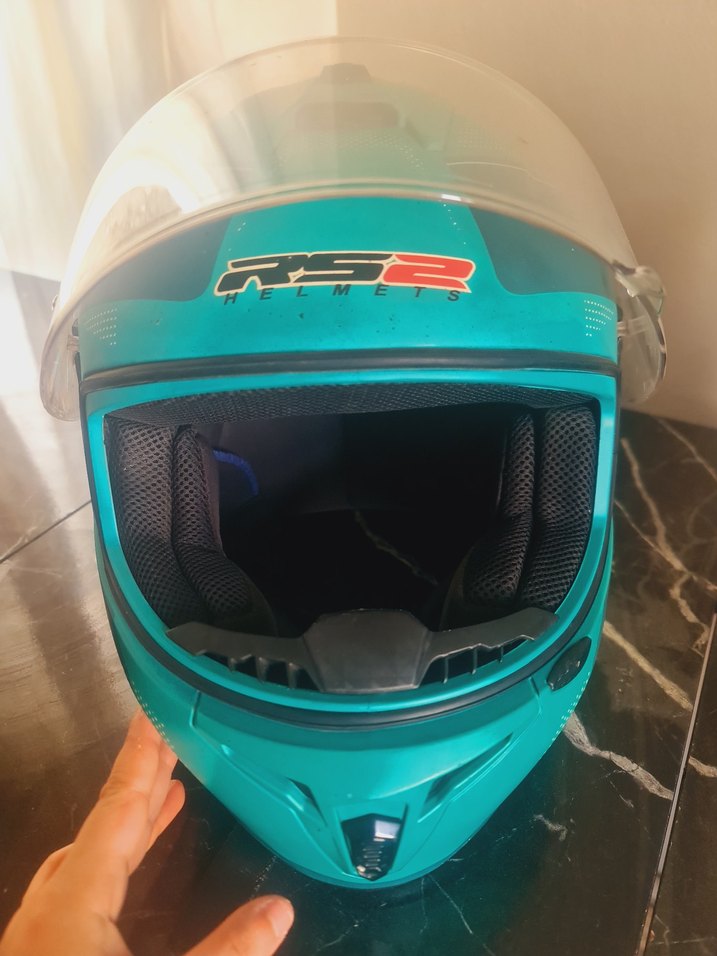 Parlak Turkuaz Desenli Motosiklet Kaskı SWAY - Görsel 4