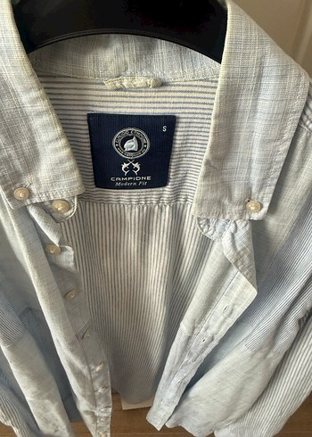 Düğmeli Mavi Keten Erkek Gömlek - Görsel 2