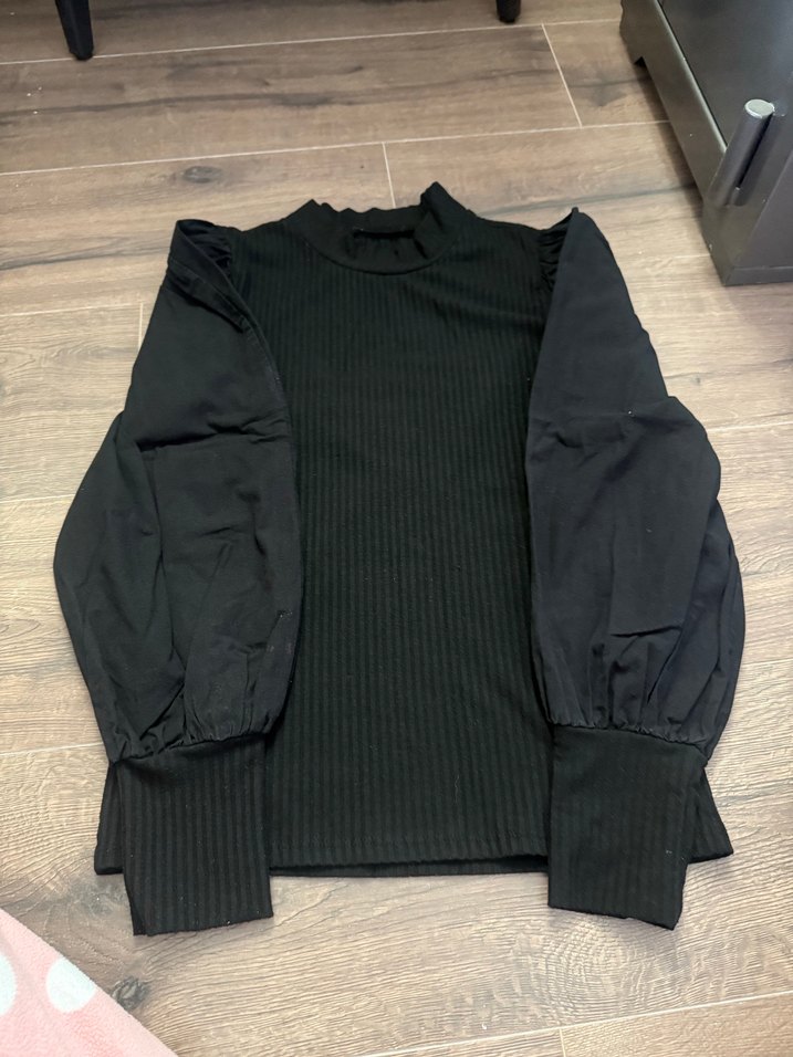 Düğmeli Siyah Kadın Keten Bluz - Görsel 2