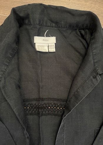 Siyah Düğmeli Keten Midi Gömlek - Görsel 2