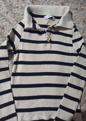 Çizgili Bej Triko Uzun Kollu Kazak - Görsel 2