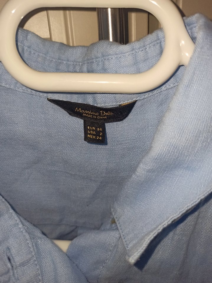 Mavi Keten Uzun Kollu Kadın Gömlek - Görsel 4