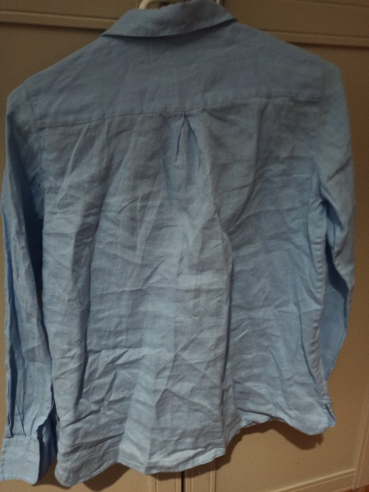 Mavi Keten Uzun Kollu Kadın Gömlek - Görsel 3