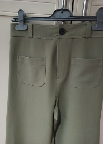 Haki Geniş Kesim Midi Kadın Kumaş Pantolon - Görsel 2