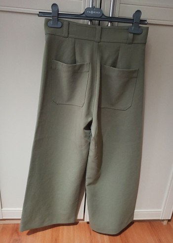 Haki Geniş Kesim Midi Kadın Kumaş Pantolon - Görsel 3