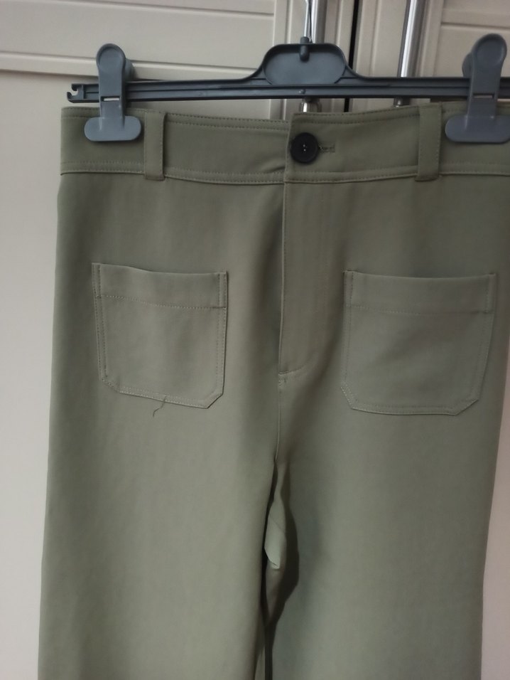 Haki Geniş Kesim Midi Kadın Kumaş Pantolon - Görsel 2