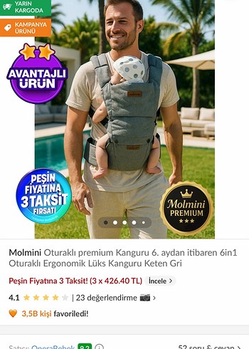 Molmini Gri Bebek Kanguru - Görsel 2