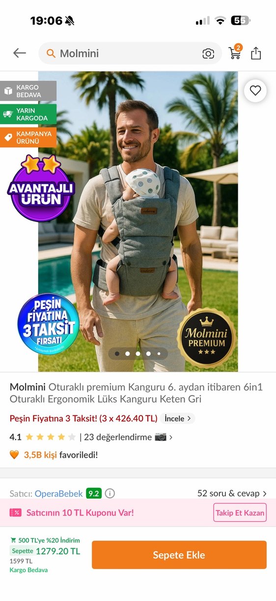 Molmini Gri Bebek Kanguru - Görsel 2