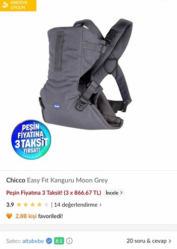 Gri Chicco EasyFit Bebek Taşıyıcı - Görsel 2