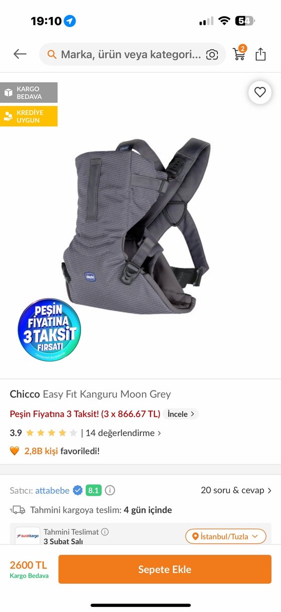 Gri Chicco EasyFit Bebek Taşıyıcı - Görsel 2