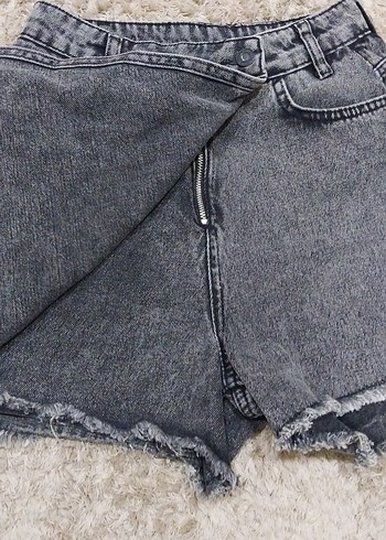 Gri Kadın Mini Kot Şort etek - Görsel 3