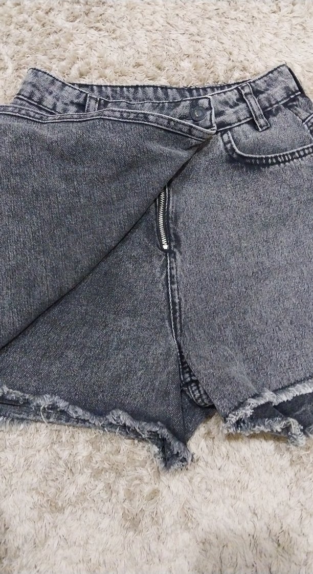 Gri Kadın Mini Kot Şort etek - Görsel 3