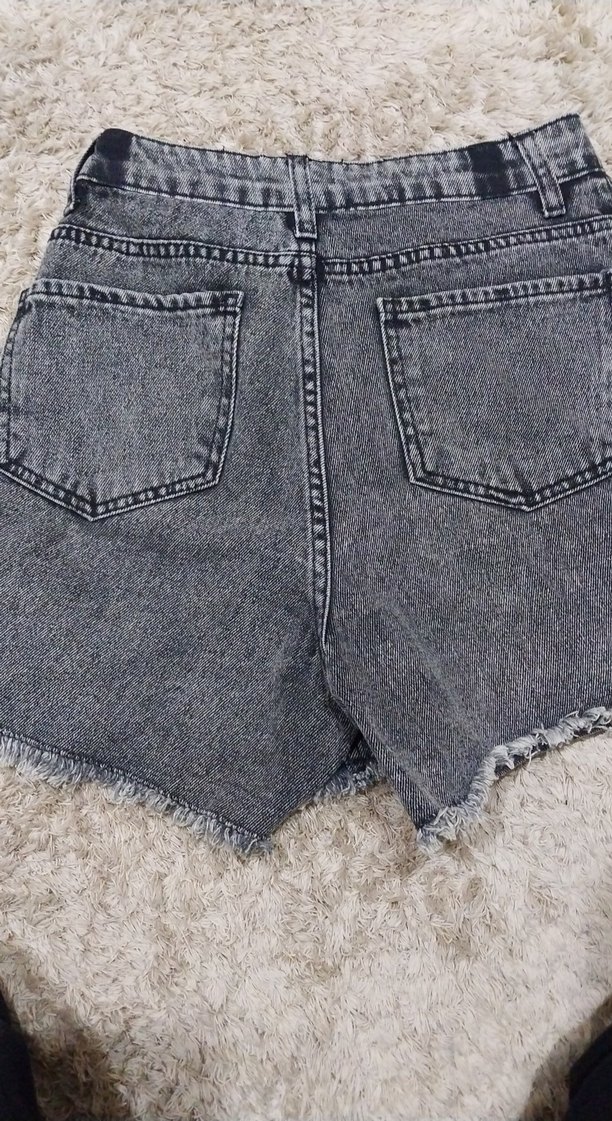 Gri Kadın Mini Kot Şort etek - Görsel 2