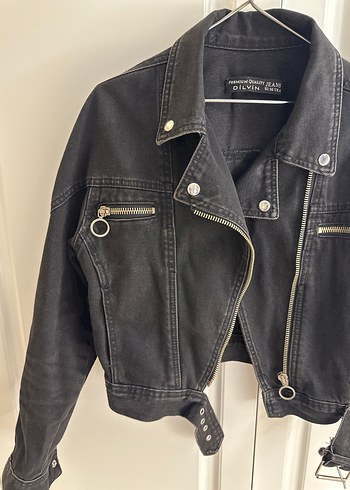 Kadın Siyah Kemerli Kot Ceket dilvin - Görsel 3