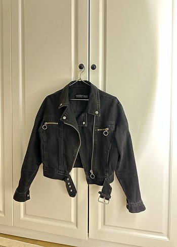 Kadın Siyah Kemerli Kot Ceket dilvin - Görsel 7