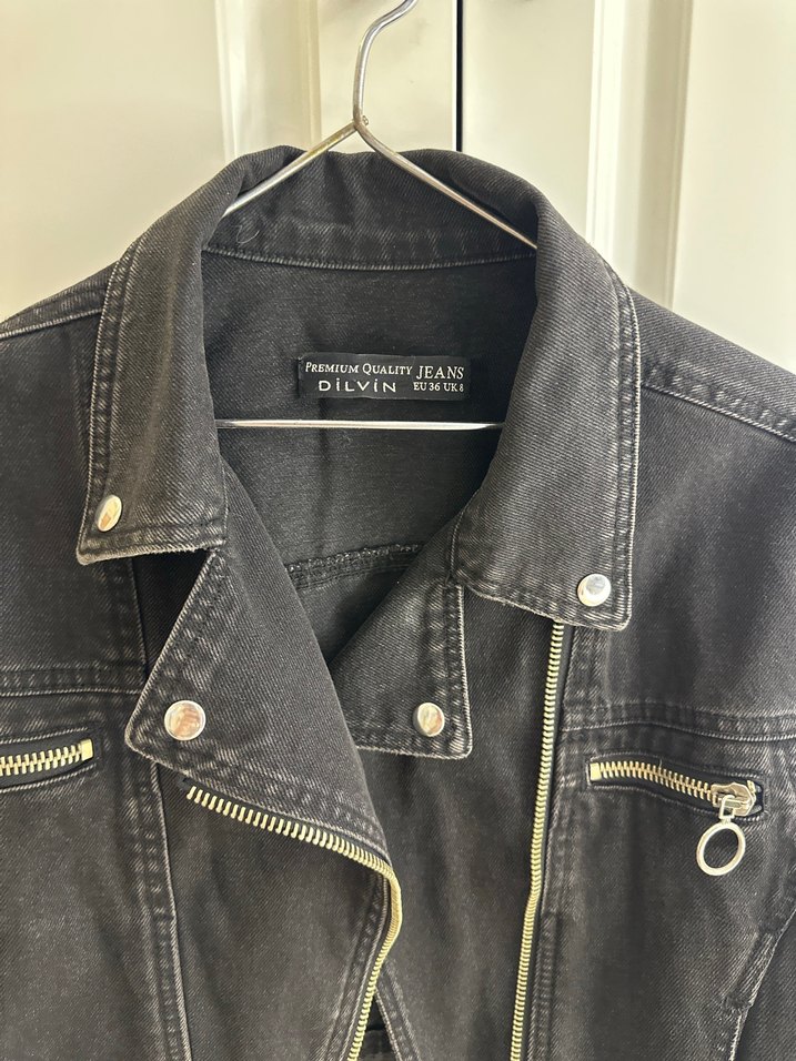 Kadın Siyah Kemerli Kot Ceket dilvin - Görsel 5