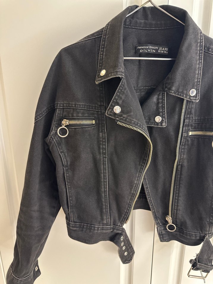 Kadın Siyah Kemerli Kot Ceket dilvin - Görsel 3