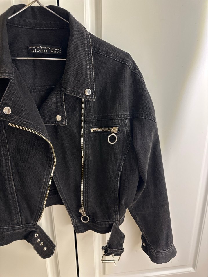 Kadın Siyah Kemerli Kot Ceket dilvin - Görsel 4