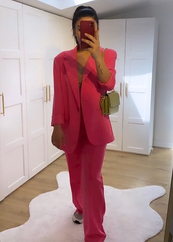 Pembe Düğmeli Kadın Blazer takım - Görsel 9