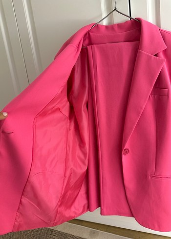 Pembe Düğmeli Kadın Blazer takım - Görsel 4