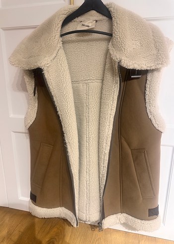 Kürk Detaylı Kahverengi Kolsuz Ceket - Görsel 2