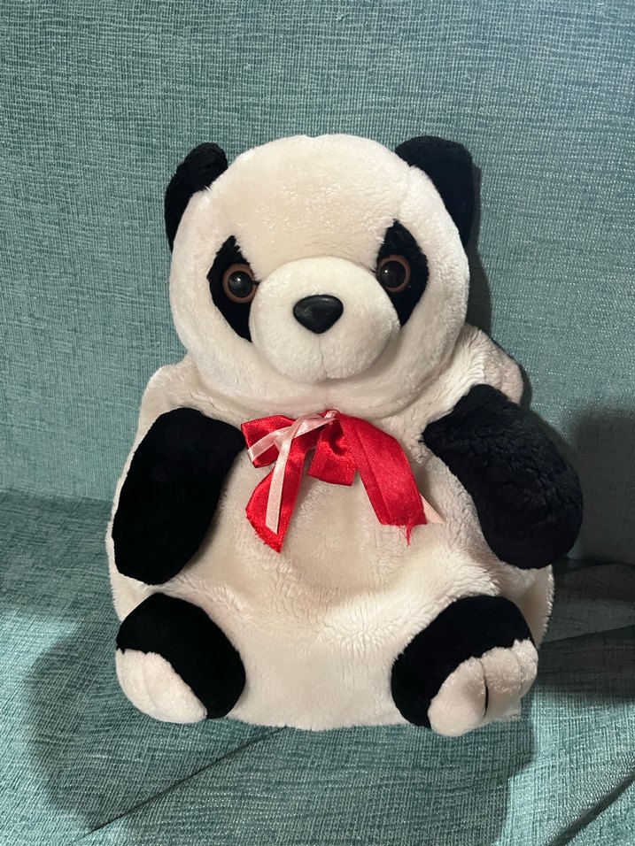 Kırmızı Kurdeleli Panda Peluş Oyuncak - Görsel 2