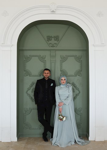 Modern Klasik Uzun Gri Notalı Yaka Abiye - Görsel 3