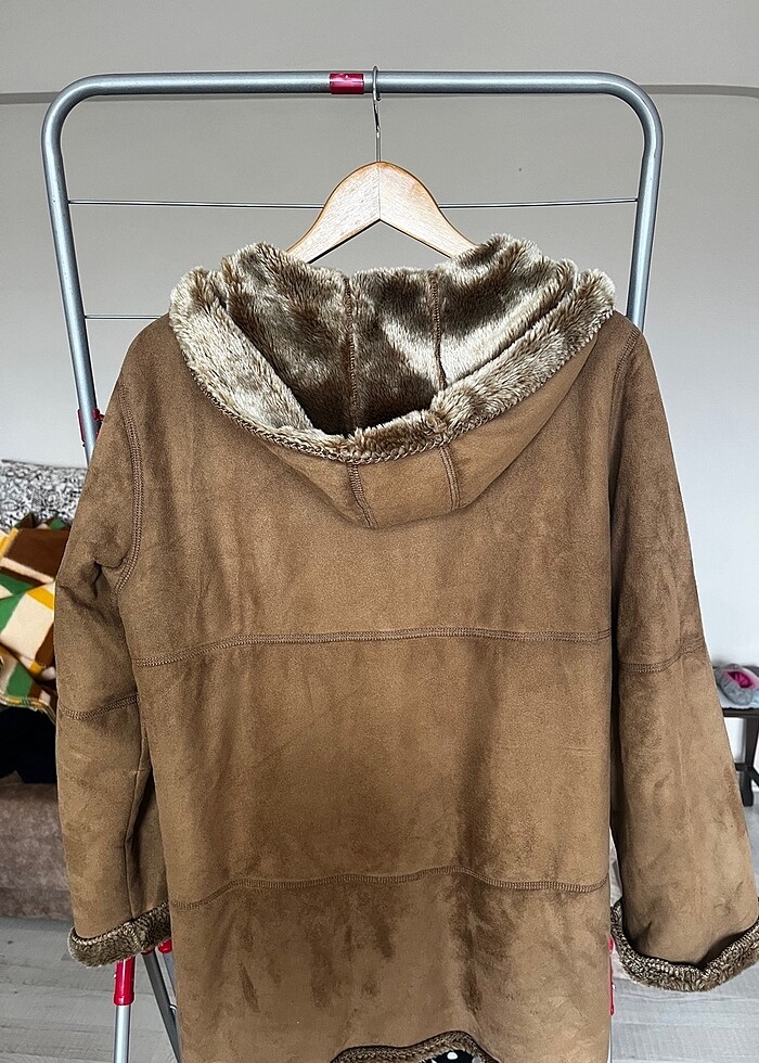 Kışlık Süet Kaban Kapüşonlu - Görsel 3