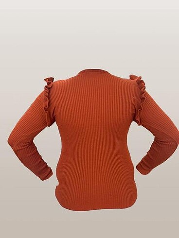 Boğazlı kiremit rengi triko - Görsel 5