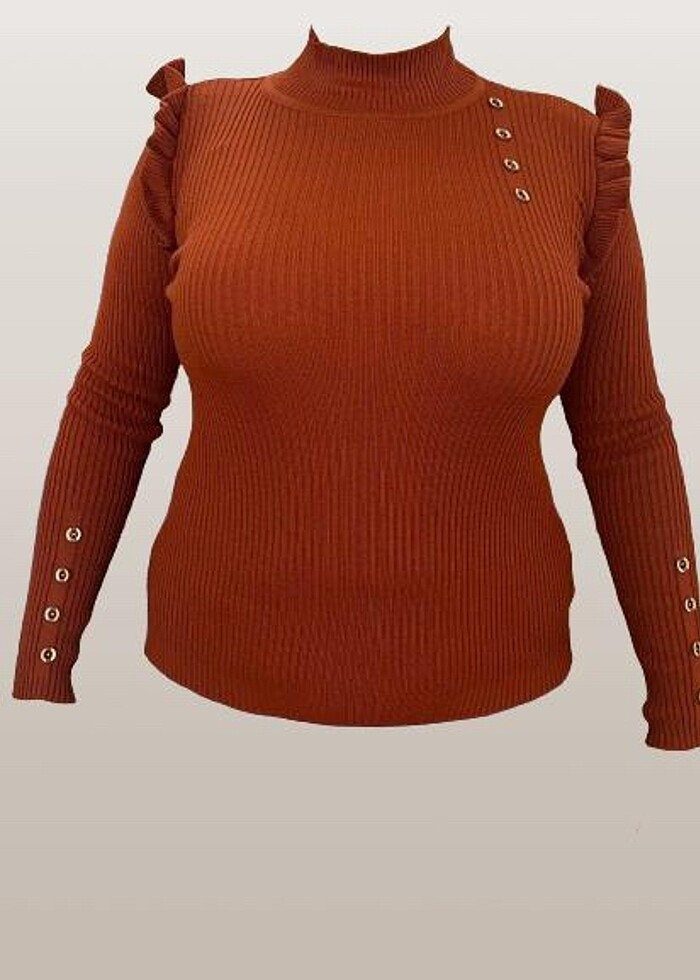 Boğazlı kiremit rengi triko - Görsel 3