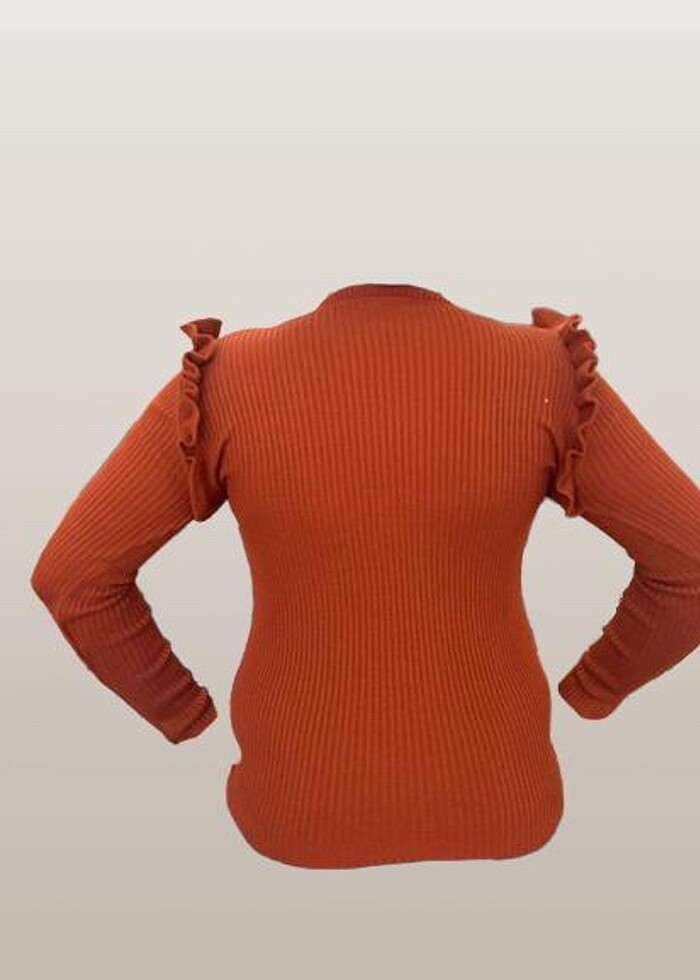 Boğazlı kiremit rengi triko - Görsel 5