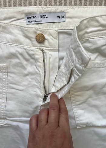 Beyaz kumaş pantolon dantel işlemeli - Görsel 3