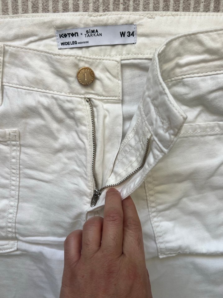 Beyaz kumaş pantolon dantel işlemeli - Görsel 3