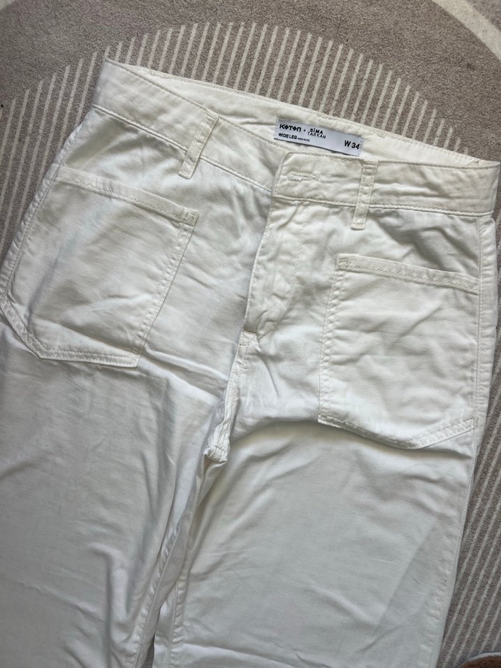 Beyaz kumaş pantolon dantel işlemeli - Görsel 2