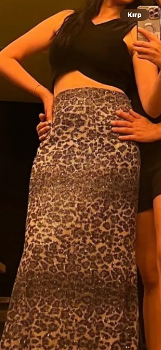 Gri Yılan Desenli Uzun Etek - Görsel 4