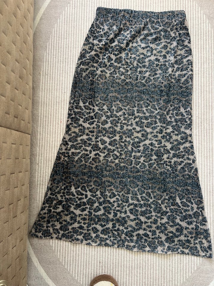 Gri Yılan Desenli Uzun Etek - Görsel 2